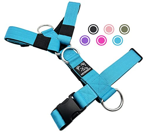 Robust Nylon Geflochten Anti-Zug Hundegeschirr, Verstellbar Brustgeschirr mit Neopren Gepolstert & Schnalle, Hunde Geschirr Zuggeschirr für Mittlere Große Hund Training Walken Laufen S,Blau