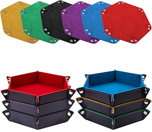 SIQUK 6 Pezzi Tavola per Dadi Vassoio per Dadi PU e Velluto Tavola Dadi Dice Tray per DND RPG (Rosso, Blu, Viola, Nero, Verde, Giallo)