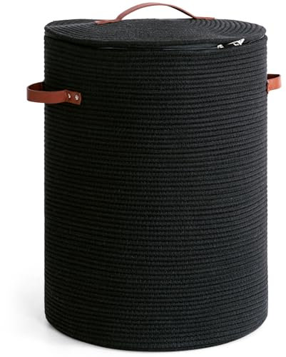 CHICVITA Cesta alta para la ropa sucia con tapa, cesta grande para la ropa sucia para dormitorio, contenedor de lavandería para ropa, mantas, juguetes, cesta tejida decorativa para sala de estar, 15 x