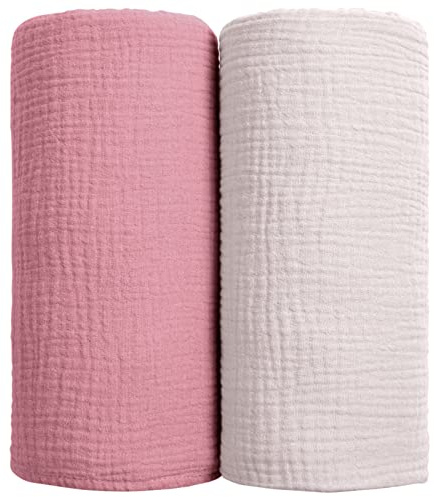 lulumoon Baby Pucktuch Musselin Decke - Baumwolle Dünne Atmungsaktive Babydecke - Baby Swaddle Decke Tücher für Junge und Mädchen 2 Stück 100x100cm(Rosa)