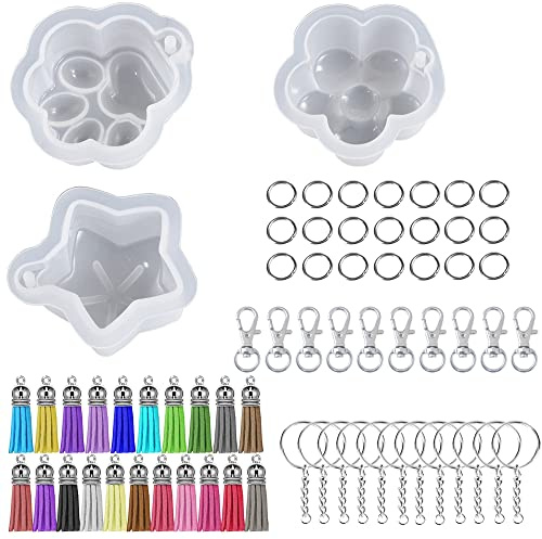 Cayway Katzenpfoten Silikonform Sternenform Epoxidharz, Pflaumenblüte Gießform Mit Schlüsselanhänger für DIY Anhänger