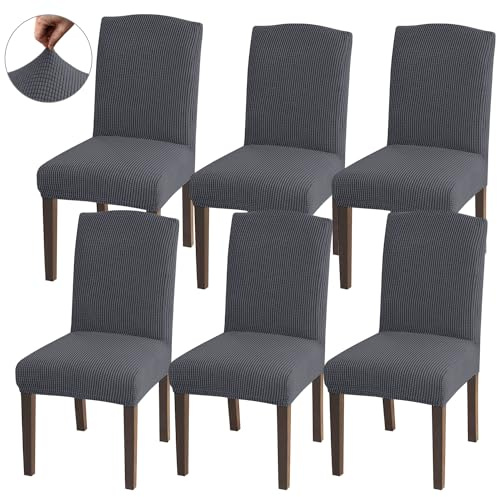 Granbest High Stretch Dining Chair Slipcovers, Universal Fit Jacquard Parson Dining Chair Covers, Removable Chair Protectors for Dining Room, Kitchen, Restaurant and Hotel (Set of 6, Grey)