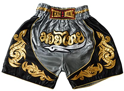 Grau Sportliche Junior Short für Muay Thai Boxen - Ideale Kickboxen Hose für Jungen und Mädchen (Kinder)- Perfekt für Gym, Sport und Fitness (as3, Age, 10_Years, 12_Years, Regular)