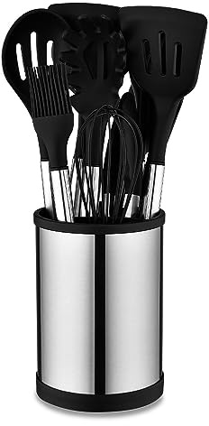 Küchenhelfer Set, Aoresac 22-teilig Silikon Kochutensilien Kochbesteck Edelstahlgriffen mit hitzebeständigen Silikongriffabdeckungen, Schwarz (Schwarz ）