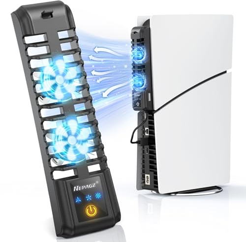 Nepagz Lüfter für PS5 Slim(Disc/Digital Edition), verbesserte 2 recht kühlere Lüfter mit LED-Licht, zusätzlicher Controller-USB-Anschluss für PS5 Slim Disc/Digital Edition, Schwarz