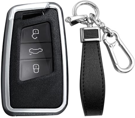 KUNIO Custodia per chiave auto adatta per VW Magotan Passat B8 CC Tiguan MK2 Jetta, adatta per Skoda Superb A7 Kodiaq Keyless, in metallo, A argento nero, Nur keyless Go