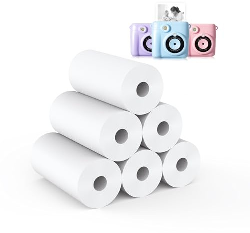 6 Rollen Thermopapier Kinderkamera - Hikkon Druckpapier für Kinder Druck Kamera,56 mm Sofortbildkamera Kinder Druckpapier Null Tinten Nachfüllpapier(Weiß-6)