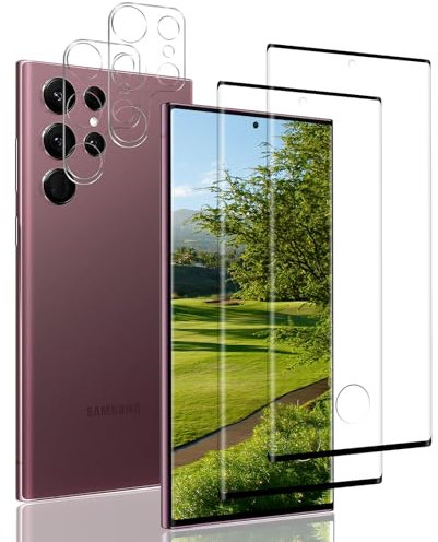 Protector de Pantalla Samsung Galaxy S22 Ultra Cristal Templado Completa [Caso Amistoso][Ultra HD][De Punta a Punta][Sin Burbujas][Anti-Scratch][Sensible al Tacto][2+2 Piezas]