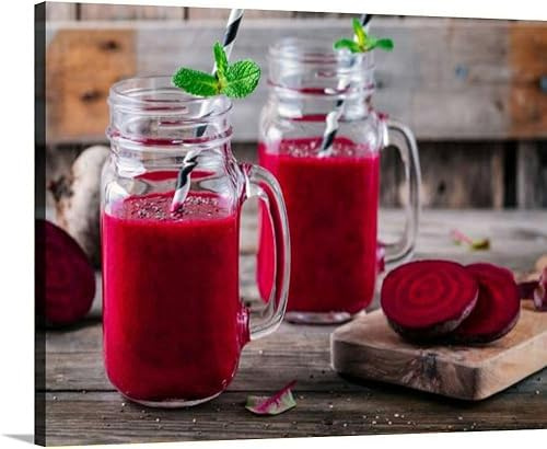 TIGTMULERLY Healthy detox beet smoothie chia seeds a mason jar a wooden Canvas Wall Art Decor Paintings Pictures for Bedroom Wall Decor Above Bed Living Room Wall Decoration Bathroom Office Artwork