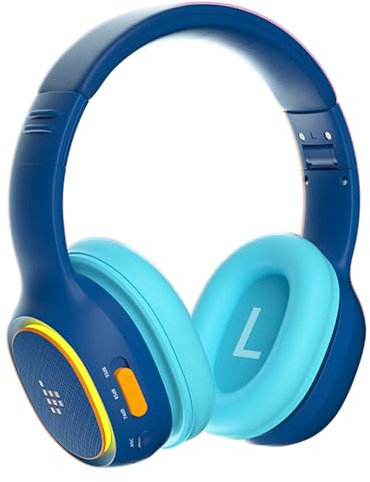 Tronsmart KH03 Kinder Kopfhörer Bluetooth, Sichere Lautstärkeregelung, Lärmreduzierung,Kabellose Kopfhörer mit Licht und Mikrofon, 70 Stunden Spielzeit, geeignet für Schule/Reisen/Flugzeug (Blau)