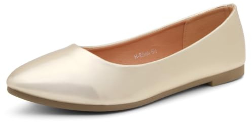 Herstyle Elina Women's Flats Pointed Toe Ballet Flat Shoes Comfortable Slip on Flats for Daily Wear, Ballerina Walking Flats, Black Flats for Work, Office and Party, Gold, 6.5 UK