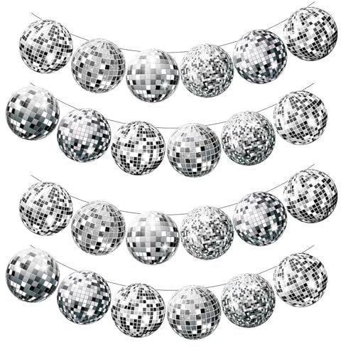 VIKY Lot de 2 guirlandes décoratives disco argentées à paillettes - Bannière et guirlande pour anniversaire, Nouvel An, carnaval, fête disco