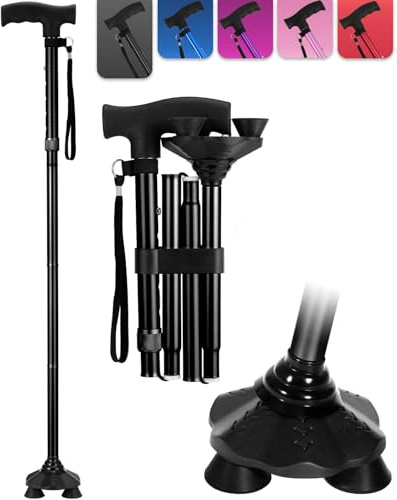 Bastón plegable ajustable de 3 pies para mujer, bastón de pie, para hombres, señoras, ancianos (bastón negro)
