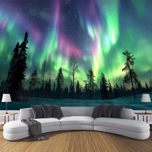 Fototapete Landschaft PVC Tapeten Moderne Wandtapete Wohnzimmer Schlafzimmer Spektakuläres Polarlicht Tapeten Wohnzimmer Jugendzimmer Wanddeko Wandtattoo selbstklebende 200x140cm
