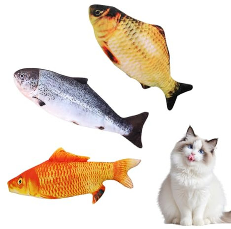OUDQFCJ 3 Stück Katzenspielzeug Fisch mit Katzenminze 20CM Plüsch Fischspielzeug