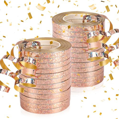 Xialvyu 24 rotoli di stelle filanti, 10 m, colore oro rosa metallizzato, argento scintillante, decorazione per compleanno, matrimonio, carnevale