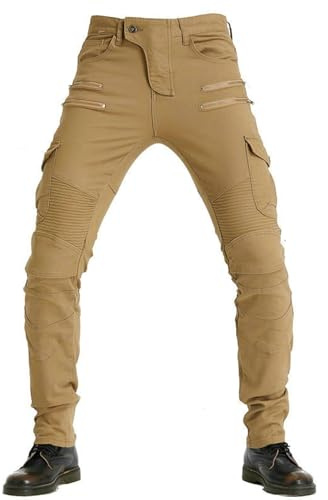 GDNKP Pantalones para Moto Hombre,Motocross Pantalones Paravaqueros Motocon Protectores De Rodillas Y Cadera,Marrón,M