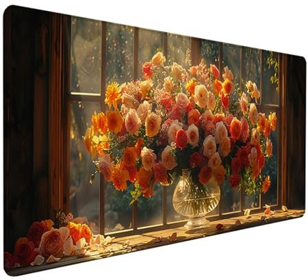 Vase Mauspad 900x400mm, Schreibtischunterlage Gelb Mousepad Gaming mit Wasserdicht rutschfeste Gummibasis, Vernähte Kanten Mouse Pad für PC Schreibtisch Zubehör Aesthetic, Gaming Deko, Geschenke 1-5