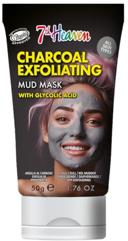 7th Heaven Charcoal Mud Face Mask with Glycolic Acid - 50ml Multi-Use Tube - Exfoliating - All Skin Types