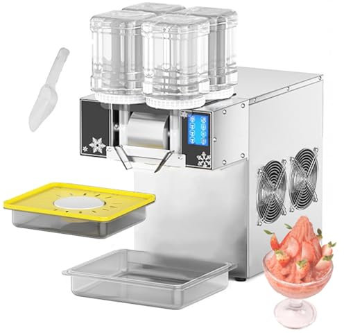 Máquina de hielo comercial automática eléctrica para copos de nieve, trituradora de copos de nieve de 750 W con plato giratorio eléctrico, 120 kg/24 h, grosor ajustable