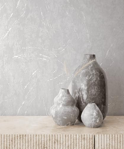marburg Carta da parati grigia, bianca lucida, effetto cemento, moderna, look industriale, per soggiorno, camera da letto, cucina, 10,05 x 0,53 m