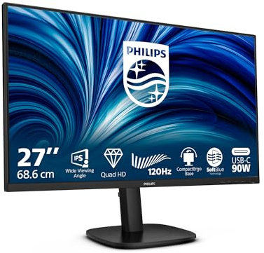 Philips Monitor 27B2U3601 da 27 pollici QHD, 120 Hz, IPS, regolazione dell'altezza, Adaptive Sync., 1 ms MPRT (2560 x 1440, HDMI 1x 2.0, DP 1x 1.4, HUB USB) nero/rosso