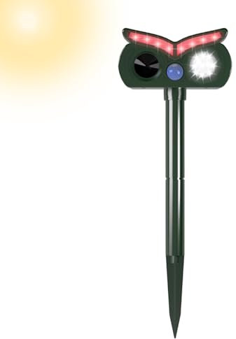 Repellente per animali a ultrasuoni, a energia solare, impermeabile, IPX4, protezione per patio, piscina e recinzioni, spaventare conigli, volpi e animali da casa e giardino