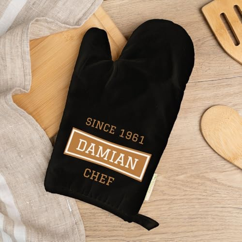 Wanapix | Gant de Cuisine Personnalisé | Coton Bio | Inclut Un Ruban | Résistant à la Chaleur | Manique imprimée avec Nom avec Texte | Cadeau Original pour Noël/fête des Pères | Profession