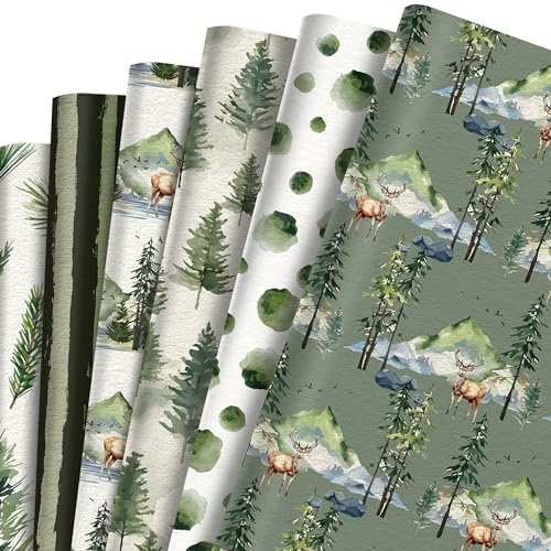 12 Blätt Geschenkpapier Grün Wald Weihnachten,Doppelseitig Bedrucktes Geschenkpapier 6 Arten Weihnachtspapier Wrapping Paper Christmas für Urlaub Geburtstag 50 x 68 cm