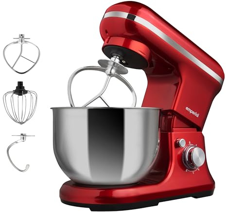 Emperial Stand Mixer Red 5L, Food Mixer for Baking with Beater | Dough Hook & Whisk, Stainless Steel Bowl, Speed Electric Kitchen Mixer, Removable Splash Guard
