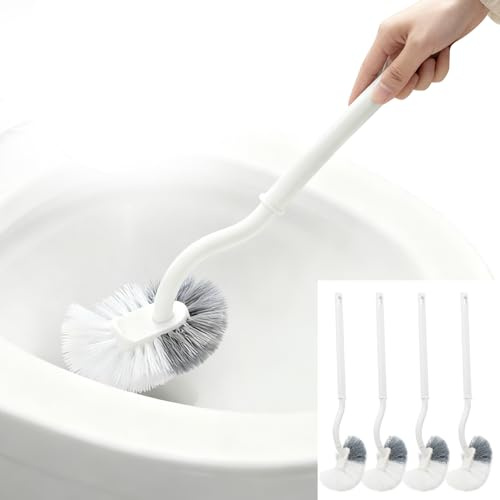 4 PCS Cepillo WC con 4 Ganchos, Cepillo de Inodoro Curvado con Limpiador de Borde, Toilet Brush de Nylon Duradero para Limpieza Profunda 360° para Aseo, Invitados y Autocaravana