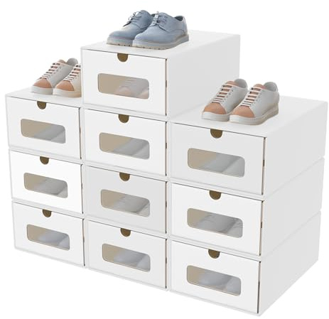 AufuN Schuhboxen aus Kraftpapier mit Deckel & Transparent Sichtfenster, Praktische Schuhaufbewahrung Aufbewahrungsbox Stauraum Organizer für Schuhe (Weiß, 10 Stück)
