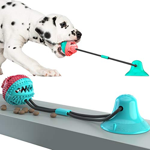 Applearwen Giocattolo per cani con ventosa – Palla multifunzione interattiva con corda da masticare, detergente per denti e cibo per cani, per masticare, tirare e giocare