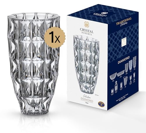 Crystal Bohemia Glasvase - Haltbare, dekorative Vase aus Kristallglas - 150 x 150 x 282 mm - Ideal für Blumen und Kerzen - Perfekt für Alltag, Geburtstage, Hochzeiten & Partys