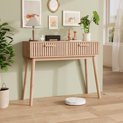 WSOFZMO Konsolentisch mit Schubladen 2, Beistelltisch, Konsolentisch Schmal aus Holz, Eingangstisch Sofaspitze Möbelkonsole für Eingang, Schlafzimmer, Flur, 100 x 35 x 80 cm (Neu05)