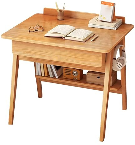 Taifuan Sekretär, schöner Schreibsekretär mit 2 Schubladen,praktischer Home-Office Schreibtisch Bürotisch aus massivem Holz,Kleiner Computertisch(Natural,23.6 L x 19.5 W x 32 H)