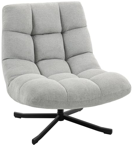 HOMCOM Sessel Drehbar Loungesessel mit Breiter Sitzfläche, gepolstert Relaxsessel mit wasserabweisend Chenille-Optik, gekreuzt Stahlbeine, modern Polsterstuhl für Wohnzimmer, Schlafzimmer, Hellgrau