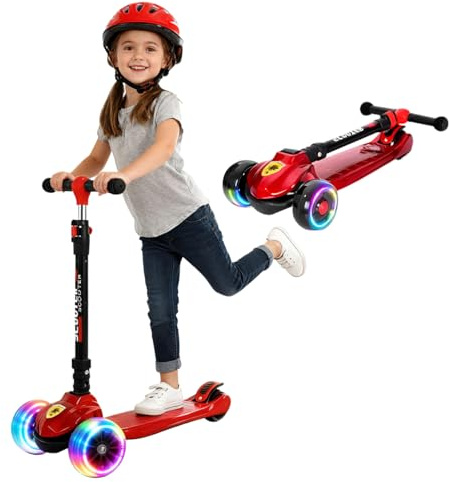 Roller Kinder 3 Jahre+, Faltbarer Tretroller mit verbreiterter Standfläche, Tragkraft bis 100 kg, höhenverstellbar für Jungen und Mädchen ab 3 Jahren(Rot)