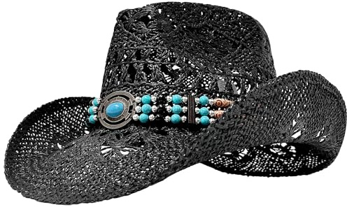 Wildarms Sombrero Cowboy de Paja para Hombre, Sombrero Vaquero Transpirable Estilo Western para Verano, Feria, Festival, Campo y Exterior, Tallas 58 cm y 61 cm