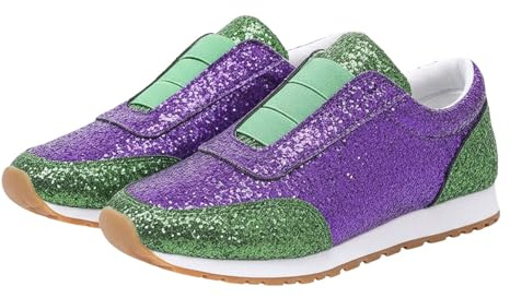 Glitter sneakers dam grön – halvskor dam eleganta sportskor platå tennisskor retro sneakers strass löparskor casual hallskor paljetter sneakers lätta bekväma promenadskor, lila, 37 EU