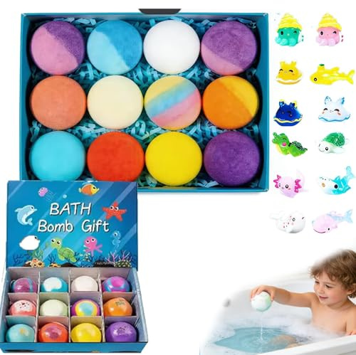 12 Stück Bath Bomb Gift Set for Kids – Natur & Bio Badekugeln Kinder mit überraschung With Surprise Inside, Ocean Surprise Schaumbad & Badezusatz, Geschenkset für Kinder & Frauen