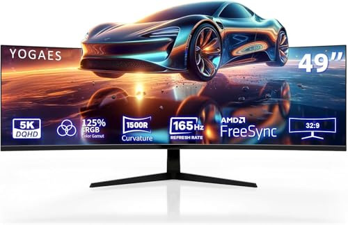 ALORIX Monitor Gaming Curvo Ultrawide de 49 (1500R), DQHD 5120×1440, 165Hz/1ms, FreeSync, sRGB 120%, Altura Ajustable, HDMI 2.1/DP 1.4, Compatible con VESA