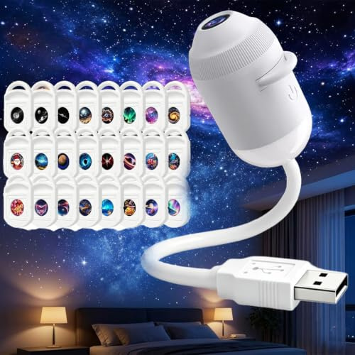 Vasedre Galaxy Projector Plafond Veilleuse, Projecteur Galaxie Plafond, 2-in-1 Galaxy Projector Night Light avec 24 Films Coulissants, Rotation à 360° Veilleuse Projecteur pour Chambre à Coucher