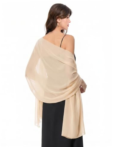Baoqiya Damsjalar och sjalar för aftonklänning, chiffongsjal, mjuk elegant silkeslen pashmina-tyg, bröllops-/brudsjal, Champagne, Length(79) * Width(19)