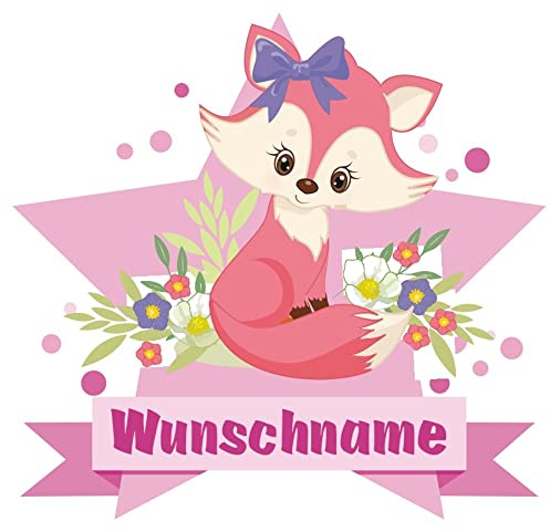 Samunshi® Süße Füchsin Aufkleber mit Namen Autoaufkleber Namensaufkleber Kinder - 10x8,8cm mehrfarbig