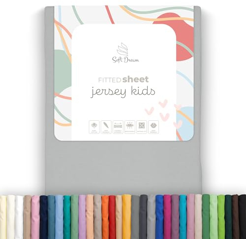 Soft Dream Sábana Bajera Ajustable algodón Jersey 80 x 180 + 20 cm, Gris | Algodón jersey peinado I suave, transpirable y con goma perimetral