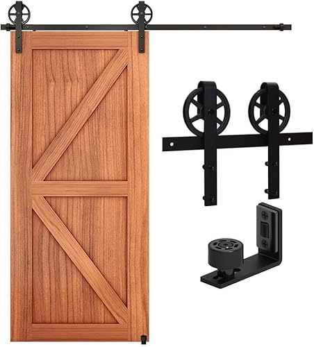 CCJH 7.5FT/230cm Schiebetür Schiene Schiebetürbeschlag Set Schiebetür Komplettset Schwarz Schiebetürsystem für 1 Holztür