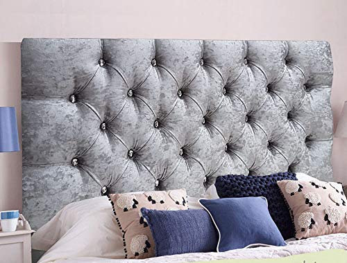 Chesterfield Diamante Frame Divan Bed Headboard |Crushed Velvet Fabric Headboards for 2ft6 Small Size Bed Frame |Elegant design wooden material headboards for beds (silver,2ft6 Small Single H-20inch)