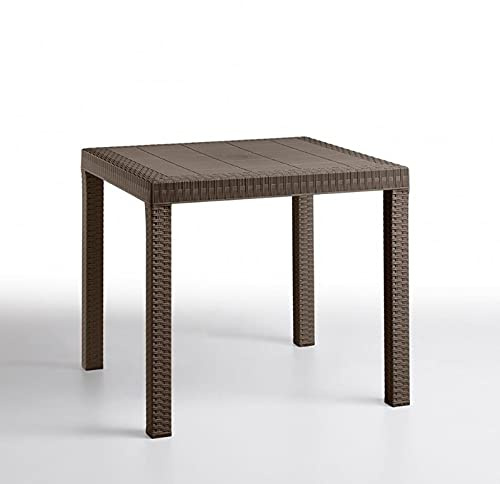 Tavolo Quadrato Interno Esterno 80x80cm in Simil Rattan Dallas (Moka)