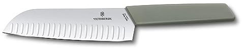 Victorinox Swiss Modern Cuchillo Santoku con filo alveolado, fabricado en acero inoxidable, apto para el lavavajillas y color verde oliva
